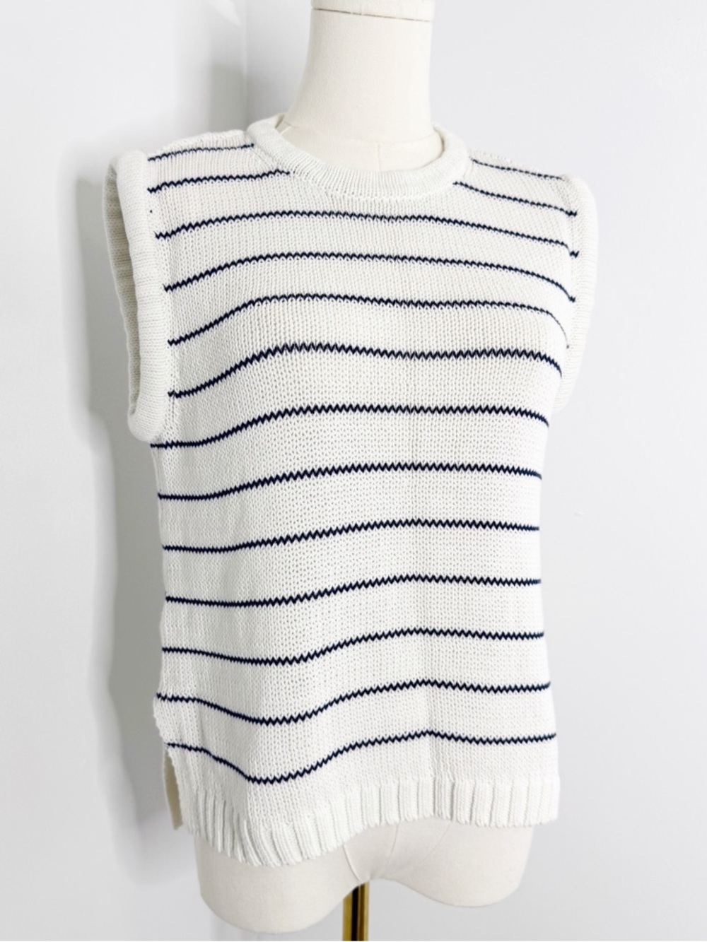 Madewell Nautical Stripe Sleeveless Sweater Tank White Navy Cotton Linen Medium - Picture 2 of 7